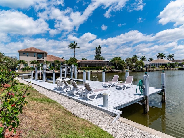 dock area with a water view