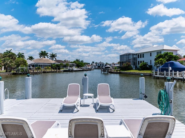 dock area with a water view