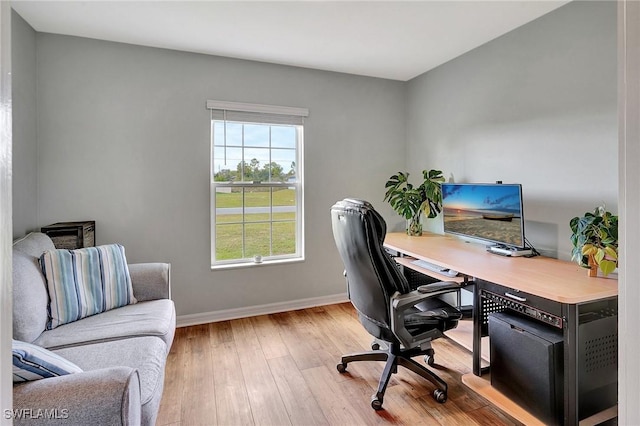 home office featuring light hardwood / wood-style flooring