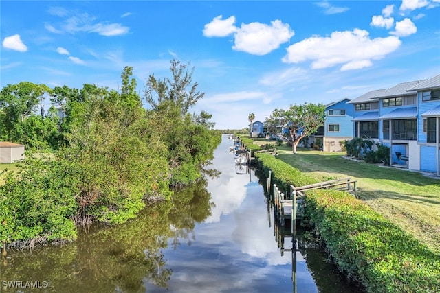 property view of water with a boat dock