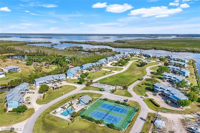 bird's eye view featuring a water view