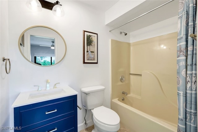 full bathroom featuring shower / bath combo with shower curtain, vanity, and toilet