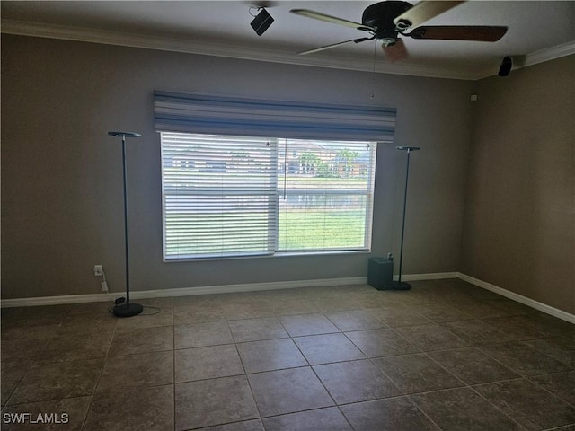 2851 Via Campania St, Fort Myers, FL 33905 - empty room with crown molding, baseboards, ceiling fan, and tile patterned flooring