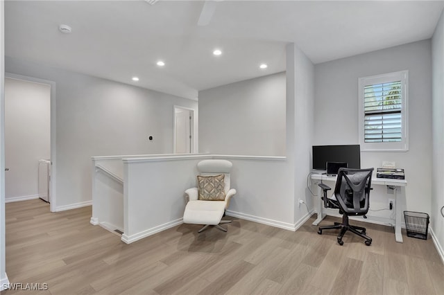 office area featuring light hardwood / wood-style flooring