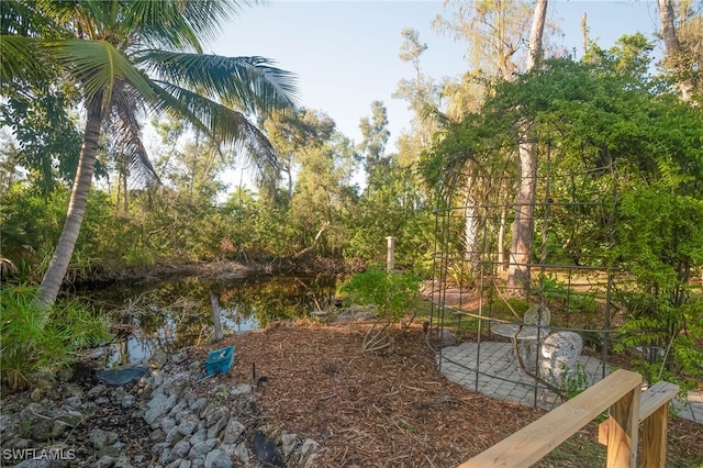 view of yard with a water view