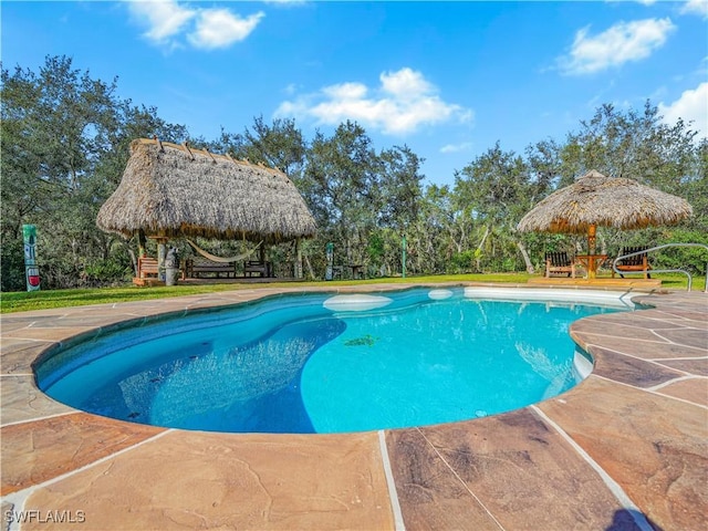 view of pool with a gazebo and a patio