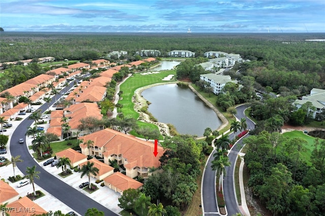 aerial view with a water view