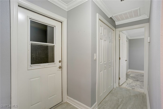 corridor featuring ornamental molding