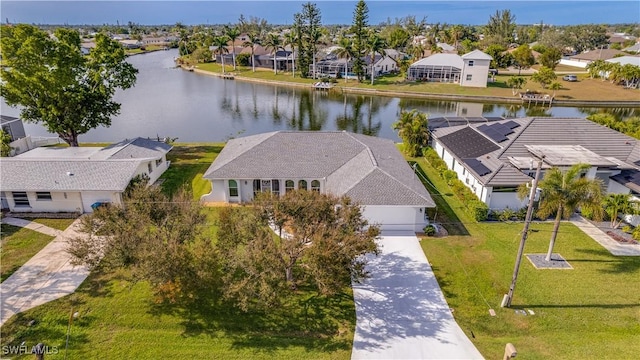 aerial view with a water view