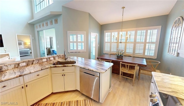 kitchen featuring dishwasher, light wood-type flooring, a wealth of natural light, and sink