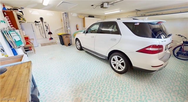 garage with a garage door opener