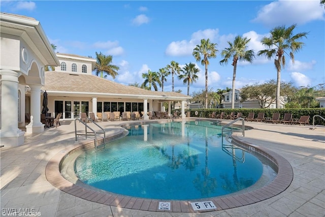 view of pool featuring a patio area