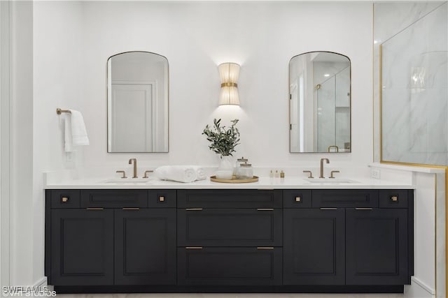 bathroom with vanity and walk in shower