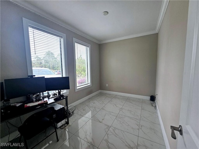 home office featuring ornamental molding