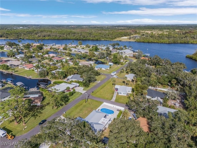 aerial view with a water view