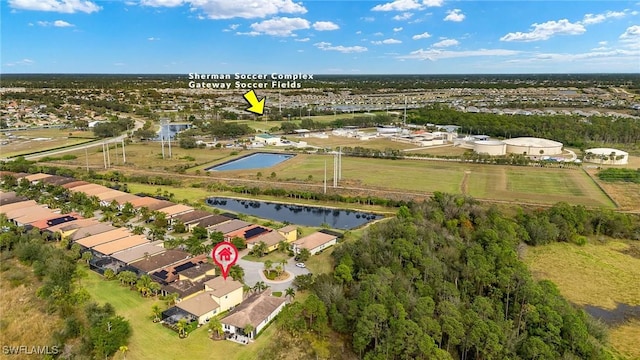 bird's eye view featuring a water view