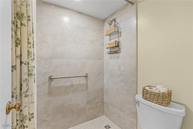 bathroom featuring a shower with shower curtain and toilet