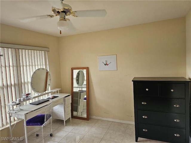 tiled office with ceiling fan