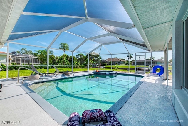 view of pool featuring a patio and a lanai