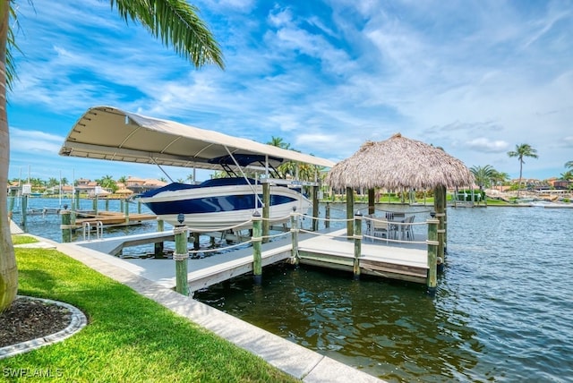 dock area with a water view