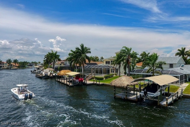 dock area with a water view