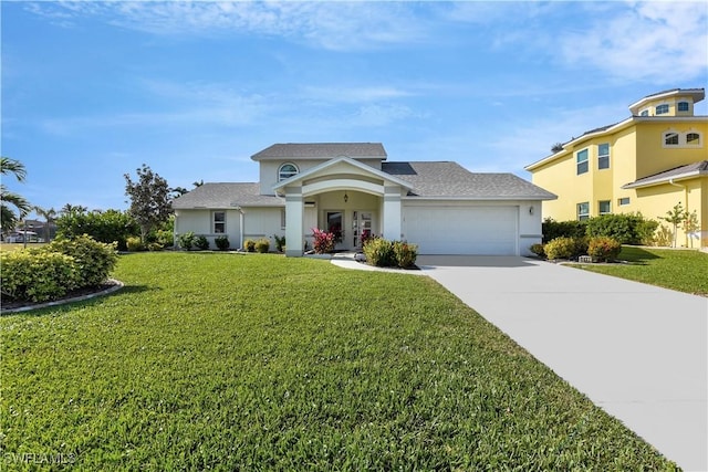 view of front facade featuring a garage and a front yard