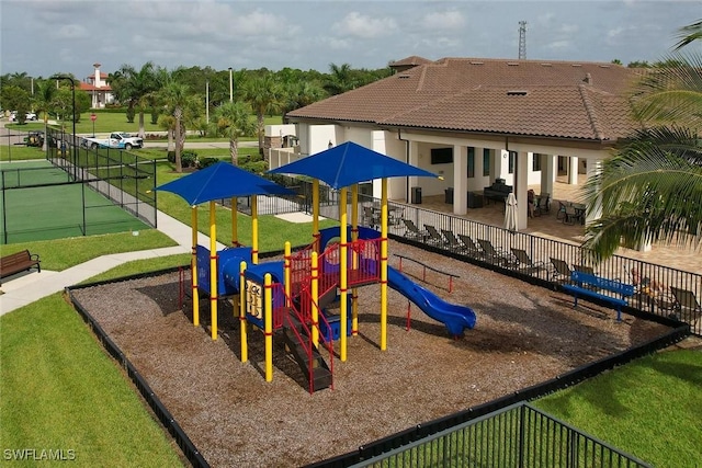 view of play area featuring a yard