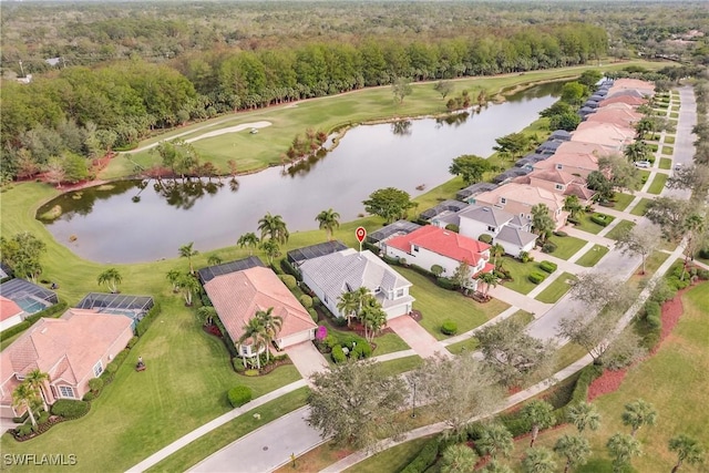 aerial view with a water view