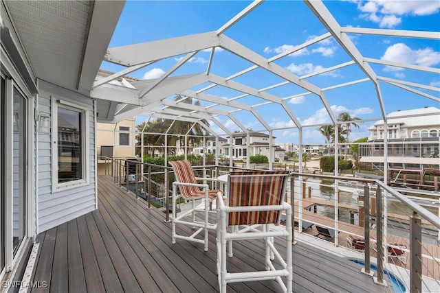 wooden deck with a lanai