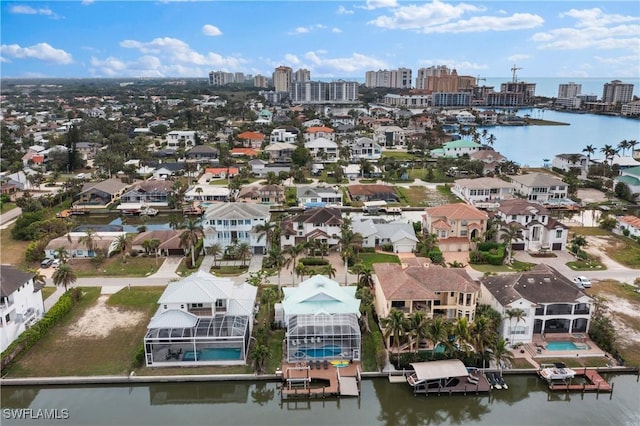 aerial view with a water view