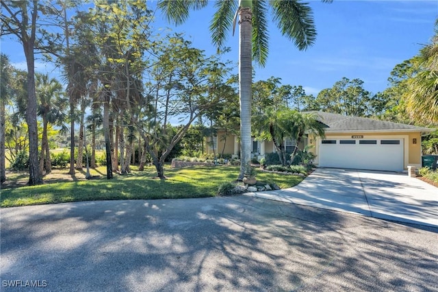 view of front facade with a garage and a front lawn