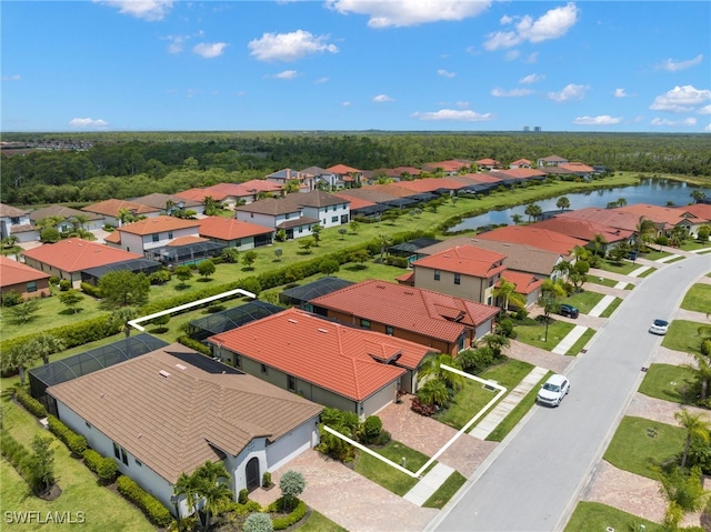 bird's eye view featuring a water view