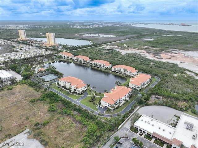 aerial view with a water view