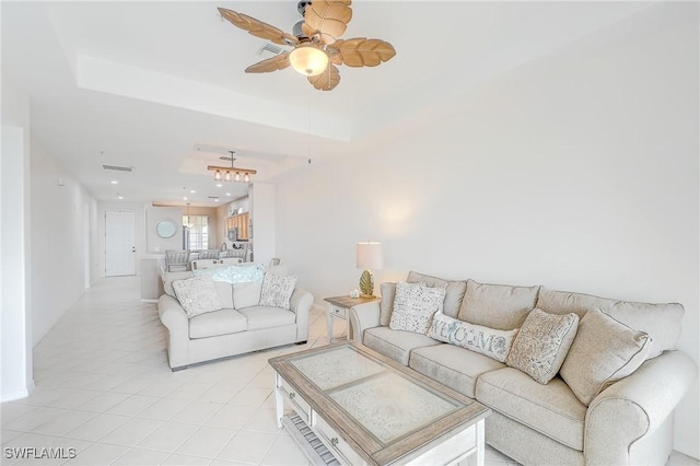 living room featuring ceiling fan