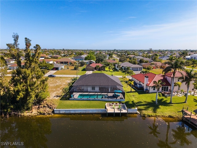 aerial view featuring a water view