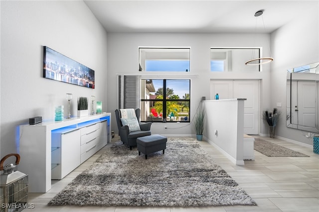 living area with a high ceiling