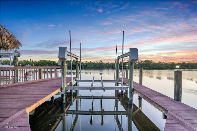 view of dock featuring a water view