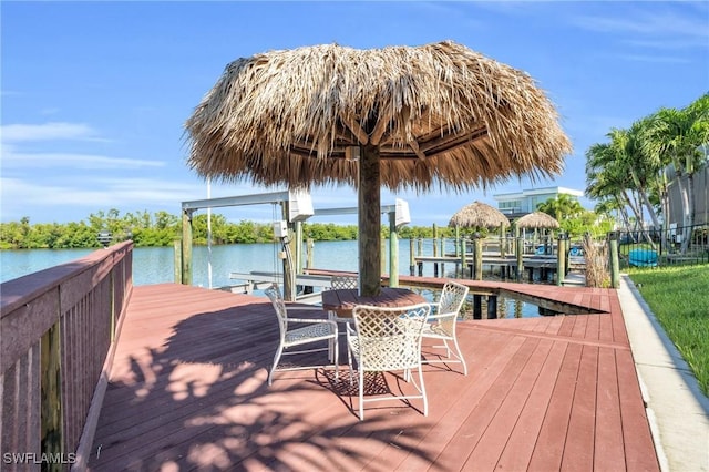 dock area with a water view