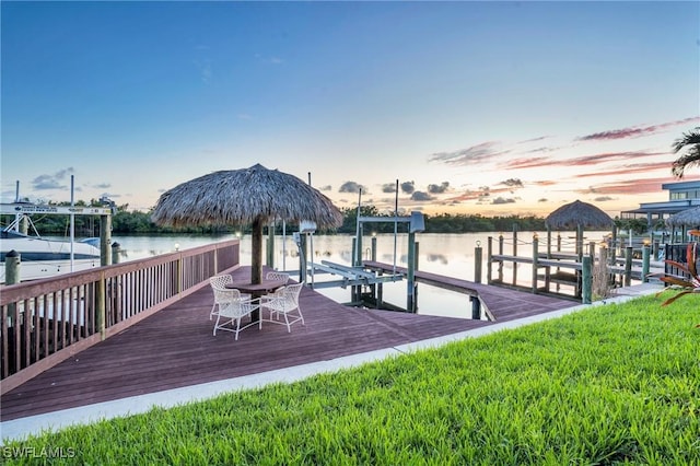 view of dock featuring a water view