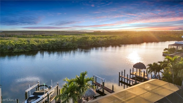 property view of water featuring a dock