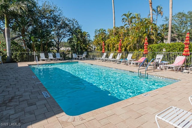 view of swimming pool with a patio