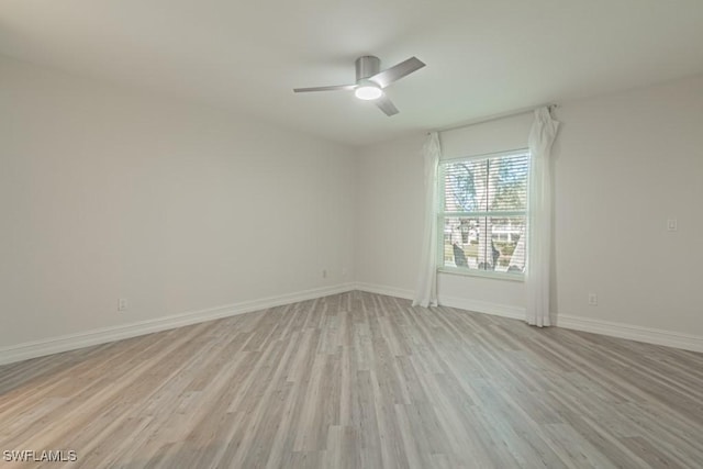 spare room featuring ceiling fan and light hardwood / wood-style floors