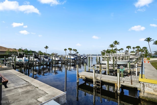 view of dock with a water view