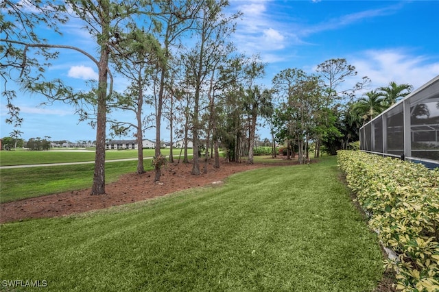 view of yard with a lanai