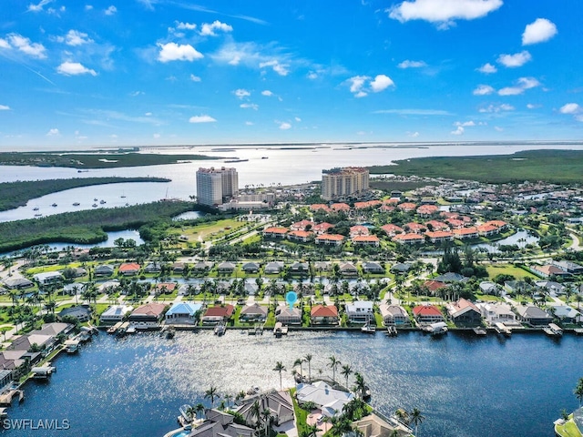 aerial view with a water view