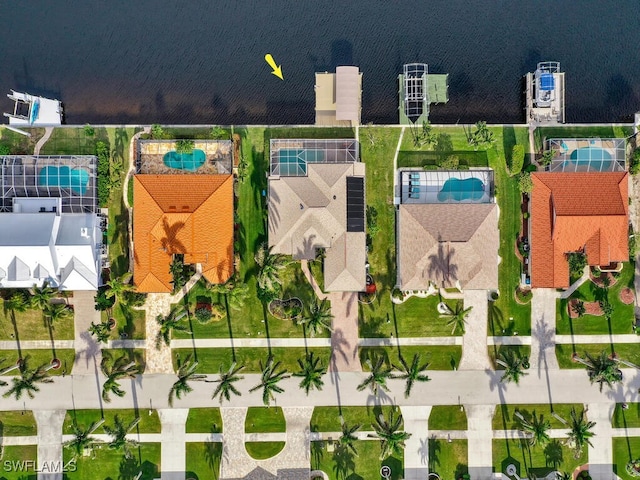 bird's eye view featuring a water view