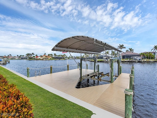 dock area with a water view