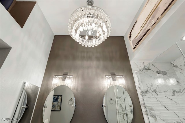 10296 Heritage Bay Blvd Unit 3124, Naples, FL 34120 - bathroom view of a stall shower and a chandelier