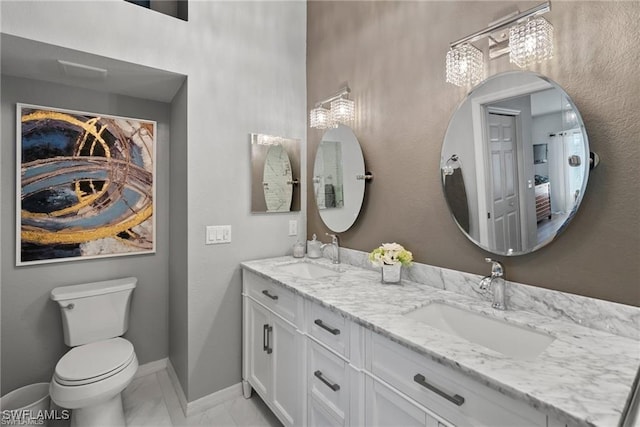 10296 Heritage Bay Blvd Unit 3124, Naples, FL 34120 - bathroom with marble finish floors, toilet, baseboards, and double vanity