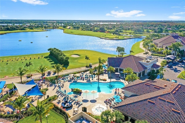 bird's eye view featuring a water view